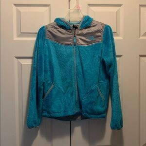 The North Face Teal and Gray Hooded Fleece Jacket